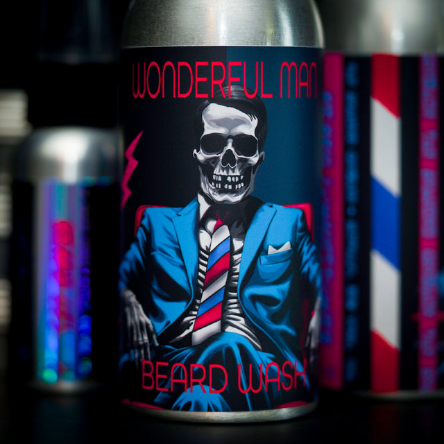 A bottle of Wonderful Man beard conditioner by The Bearded Grenade.