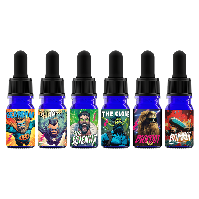 6 beard oil sample sizes. 5 ml. Best smelling beard oil for men.