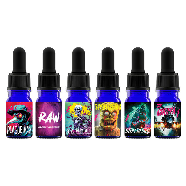 6 bottles of sample size beard oil