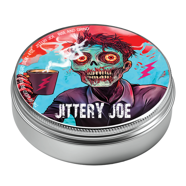 4 ounce tin of Jittery Joe beard balm